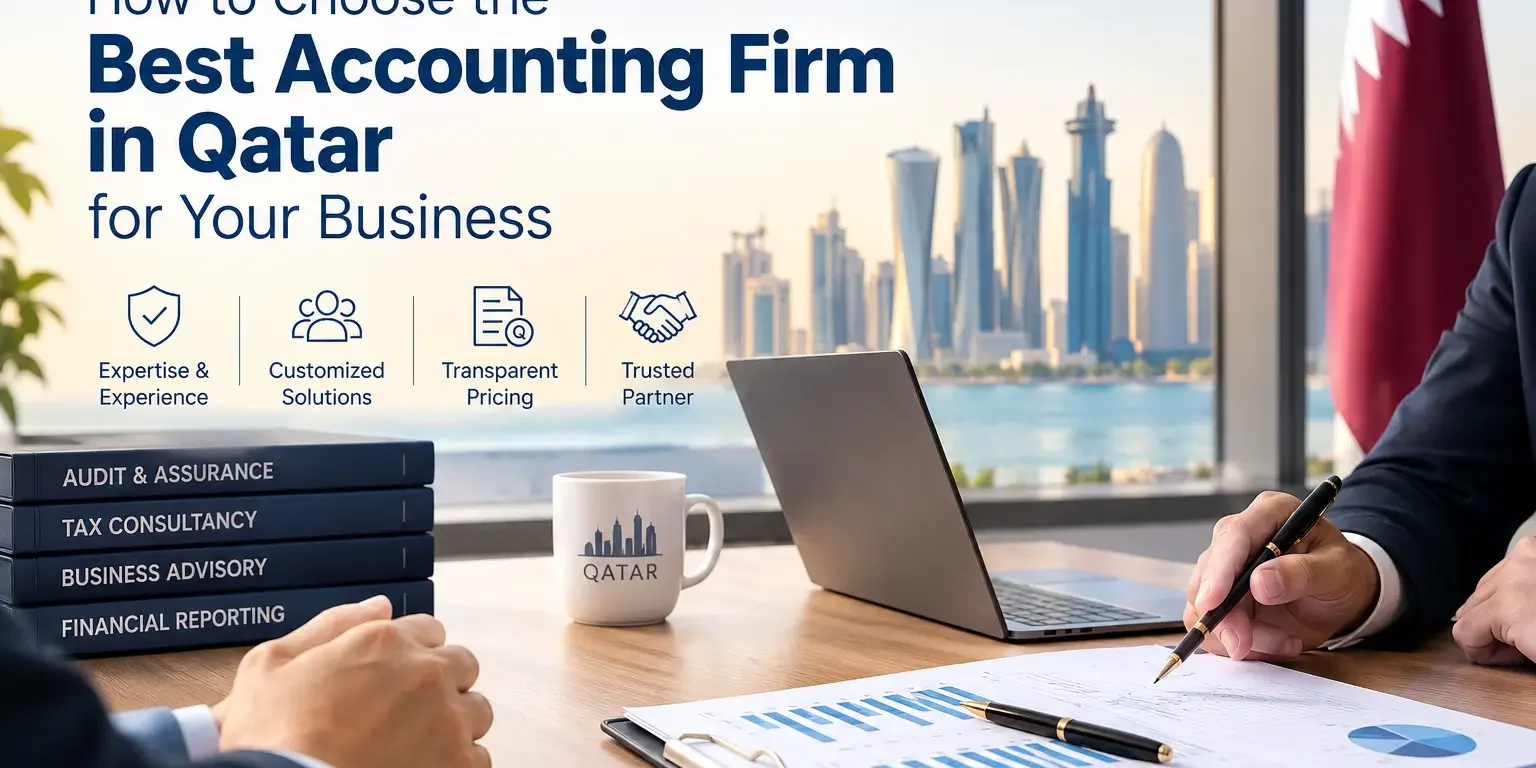 Choosing Qatar’s Best Accounting Firm (1) Professional accountants in Qatar reviewing financial reports for a Doha business