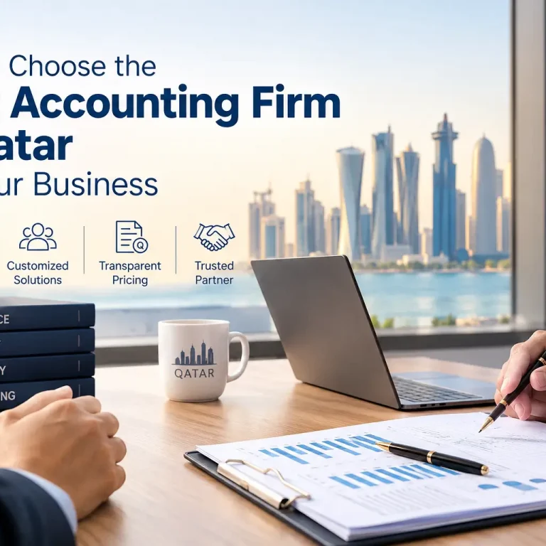 Professional accountants in Qatar reviewing financial reports for a Doha business